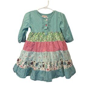 Blue Zoo Dress 2-3 toddler Girls Cotton Floral Boho Tiered Blue Fall Boutique